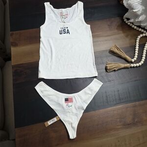 2pcs SKIMS Soft Lounge Rib Tank + Thong Team USA PARALYMPIC WHITE